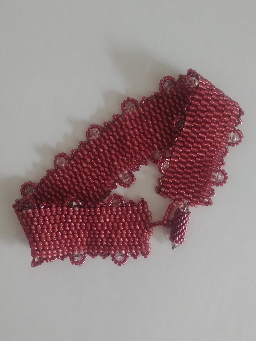 Fully beaded wide toggle clasp bracelet pink pale rosy red